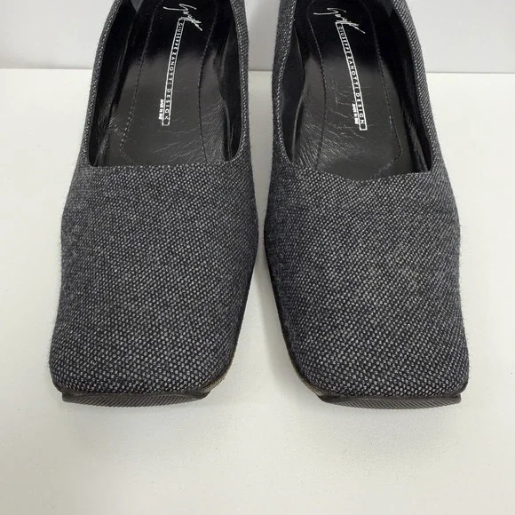 Vintage Giuseppe Zanotti Pumps Shoes Heather Charcoal Gray Wool Size 37 1/2 AA - Picture 5 of 8